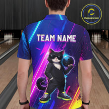 Load image into Gallery viewer, Personalized Neon Funny Cat Bowling Team Shirt for Men Bowling League Jersey Polo &amp; Quarter-Zip Bowling Outfit QZT916