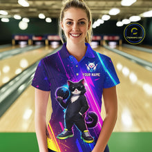 Load image into Gallery viewer, Personalized Neon Funny Cat Bowling Team Shirt for Women Bowling League Jersey Polo &amp; Quarter-Zip Bowling Outfit QZT916