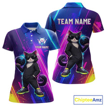 Load image into Gallery viewer, Personalized Neon Funny Cat Bowling Team Shirt for Women Bowling League Jersey Polo &amp; Quarter-Zip Bowling Outfit QZT916
