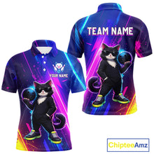 Load image into Gallery viewer, Personalized Neon Funny Cat Bowling Team Shirt for Men Bowling League Jersey Polo &amp; Quarter-Zip Bowling Outfit QZT916
