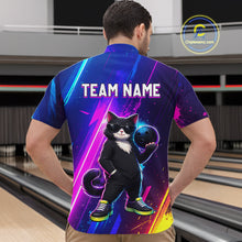 Load image into Gallery viewer, Personalized Neon Funny Cat Bowling Team Shirt for Men Bowling League Jersey Polo &amp; Quarter-Zip Bowling Outfit QZT916
