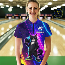 Load image into Gallery viewer, Personalized Neon Funny Cat Bowling Team Shirt for Women Bowling League Jersey Polo &amp; Quarter-Zip Bowling Outfit QZT916