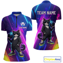 Load image into Gallery viewer, Personalized Neon Funny Cat Bowling Team Shirt for Women Bowling League Jersey Polo &amp; Quarter-Zip Bowling Outfit QZT916