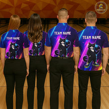 Load image into Gallery viewer, Personalized Neon Funny Cat Bowling Team Shirt for Men Bowling League Jersey Polo &amp; Quarter-Zip Bowling Outfit QZT916