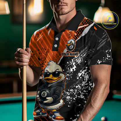Personalized Orange Funny Duck Billiard Team Shirt for Men 8 Ball Billiard Jersey Pool Shirt Unisex BHT22