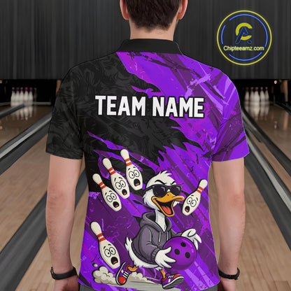 Purple Funny Duck Bowling Shirt for Men Custom Bowling Team Jersey Bowling League Polo & Quarter-Zip QZT944