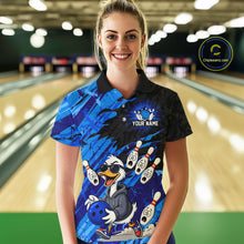 Load image into Gallery viewer, Blue Funny Duck Bowling Shirt for Women Custom Bowling Team Jersey Bowling League Polo &amp; Quarter-Zip QZT944