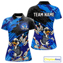 Load image into Gallery viewer, Blue Funny Duck Bowling Shirt for Women Custom Bowling Team Jersey Bowling League Polo &amp; Quarter-Zip QZT944