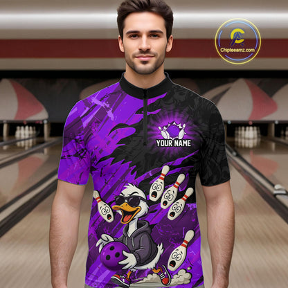 Purple Funny Duck Bowling Shirt for Men Custom Bowling Team Jersey Bowling League Polo & Quarter-Zip QZT944