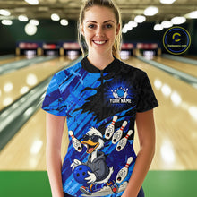 Load image into Gallery viewer, Blue Funny Duck Bowling Shirt for Women Custom Bowling Team Jersey Bowling League Polo &amp; Quarter-Zip QZT944