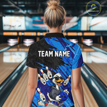 Load image into Gallery viewer, Blue Funny Duck Bowling Shirt for Women Custom Bowling Team Jersey Bowling League Polo &amp; Quarter-Zip QZT944