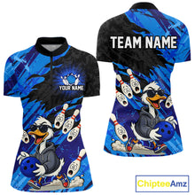 Load image into Gallery viewer, Blue Funny Duck Bowling Shirt for Women Custom Bowling Team Jersey Bowling League Polo &amp; Quarter-Zip QZT944