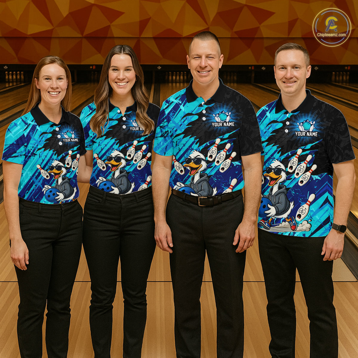 Cyan Funny Duck Bowling Shirt for Men Custom Bowling Team Jersey Bowling League Polo & Quarter-Zip QZT944