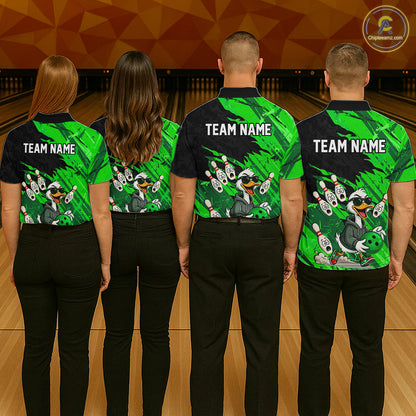 Green Funny Duck Bowling Shirt for Men Custom Bowling Team Jersey Bowling League Polo & Quarter-Zip QZT944