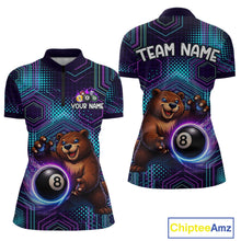 Load image into Gallery viewer, Customizable quarter-zip shirt with bear and pool ball design, featuring 'Your Name' and 'Team Name' text fields.