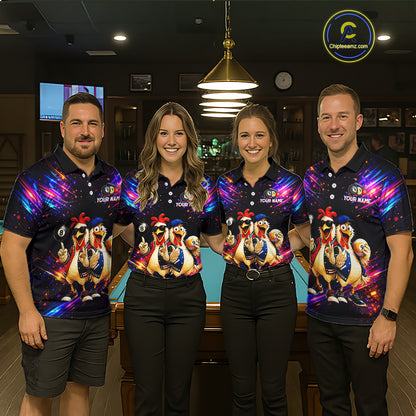 Custom Neon Funny Chicken Billiard Shirt for Men Colorful 8 Ball & 9 Ball Shirt Buddy Billiard Jersey BHT43