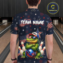 Load image into Gallery viewer, Custom American Flag Alligator Bowling Shirt for Men Patriotic Bowling Jersey Polo &amp; 1/4-Zip QZT1029