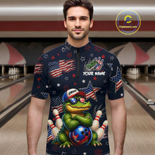 Load image into Gallery viewer, Custom American Flag Alligator Bowling Shirt for Men Patriotic Bowling Jersey Polo &amp; 1/4-Zip QZT1029