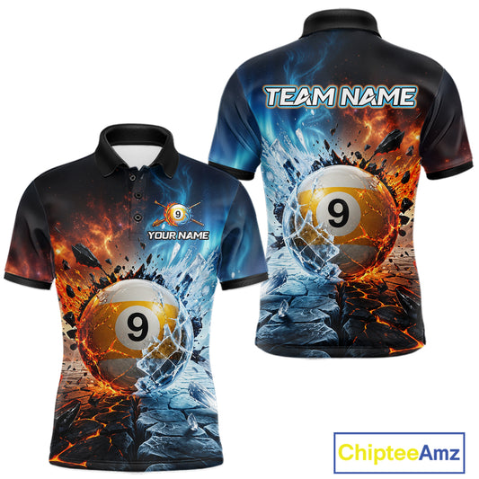 Custom Fire & Ice Billiard Shirt 9 Ball Billiard Jersey for Men Pool Shirt Polo & 1/4-Zip BHT110