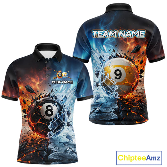 Custom Fire & Ice Billiard Shirt 8 Ball & 9 Ball Billiard Jersey for Men Pool Shirt Billiard Outfit BHT111