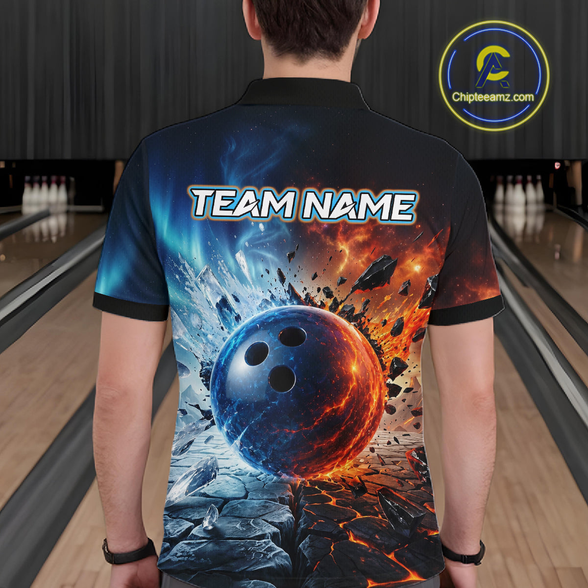Custom Fire & Ice Bowling Shirt Bowling Team Jersey for Men Polo & 1/4-Zip QZT1218