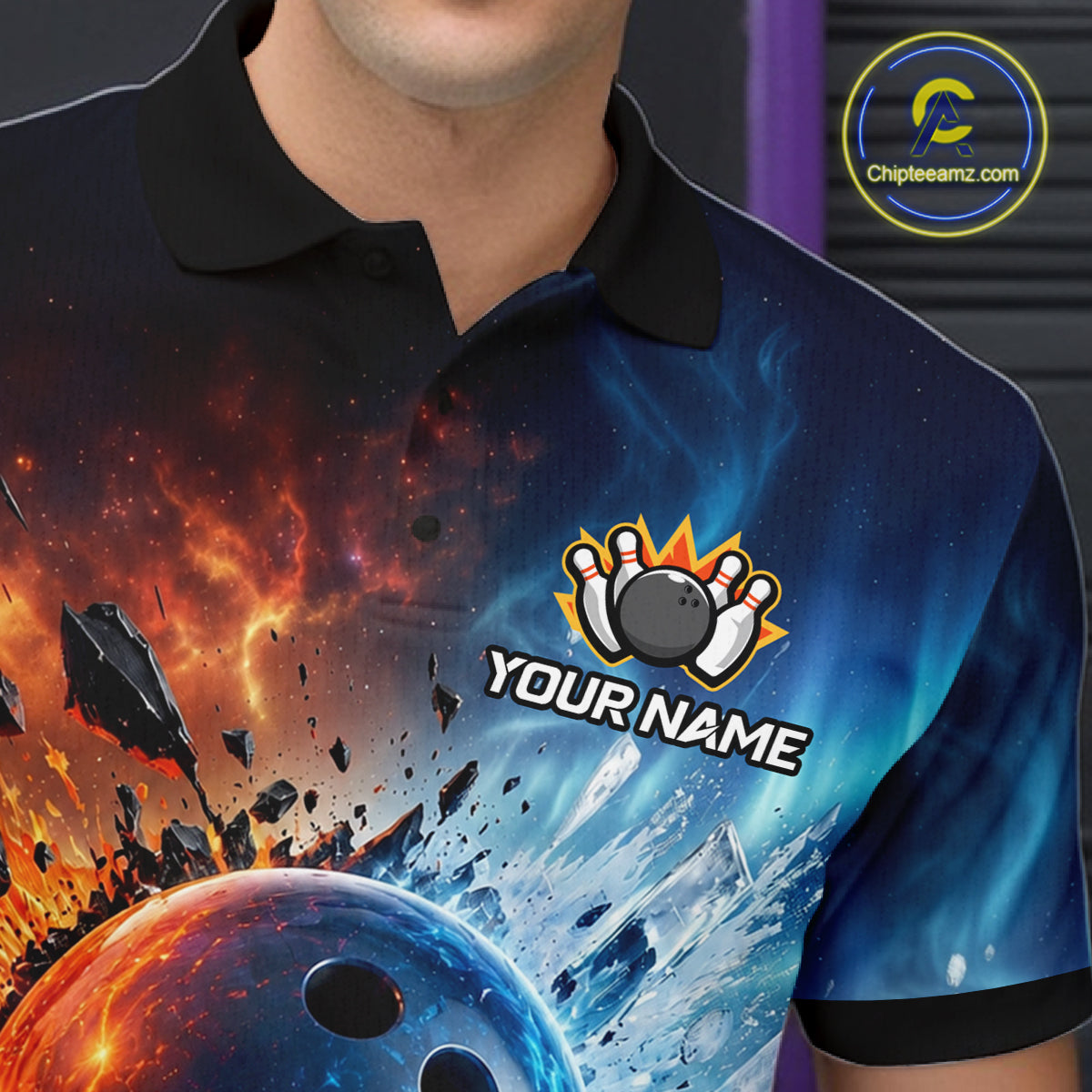 Custom Fire & Ice Bowling Shirt Bowling Team Jersey for Men Polo & 1/4-Zip QZT1218