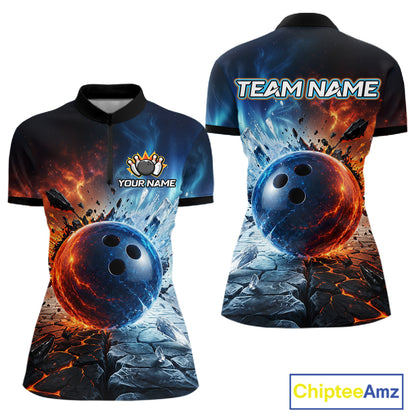 Custom Fire & Ice Bowling Shirt Bowling Team Jersey for Women Polo & 1/4-Zip QZT1218