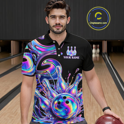 Custom Holographic Bowling Shirt Bowling Team Jersey for Men Polo & 1/4-Zip QZT1219