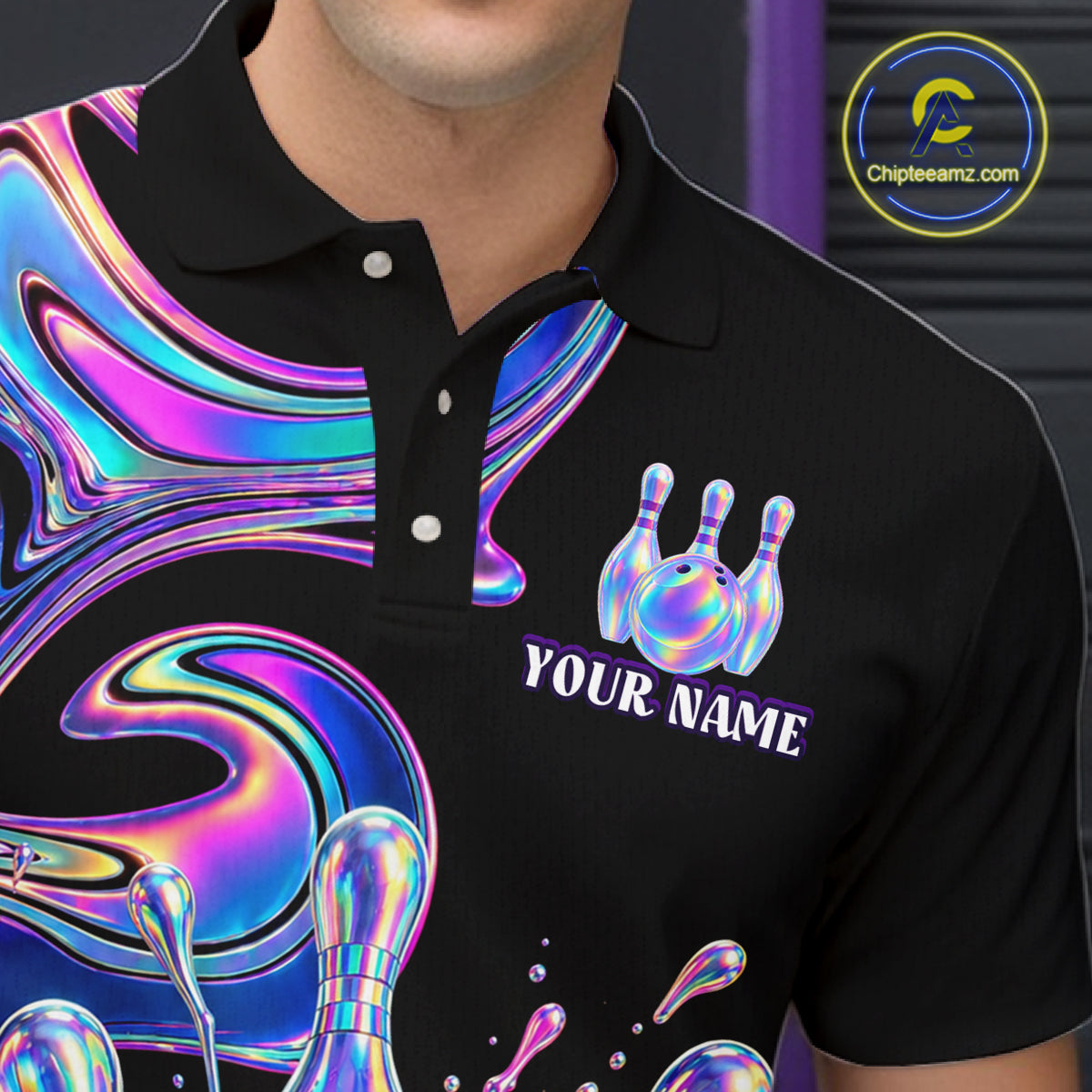 Custom Holographic Bowling Shirt Bowling Team Jersey for Men Polo & 1/4-Zip QZT1219