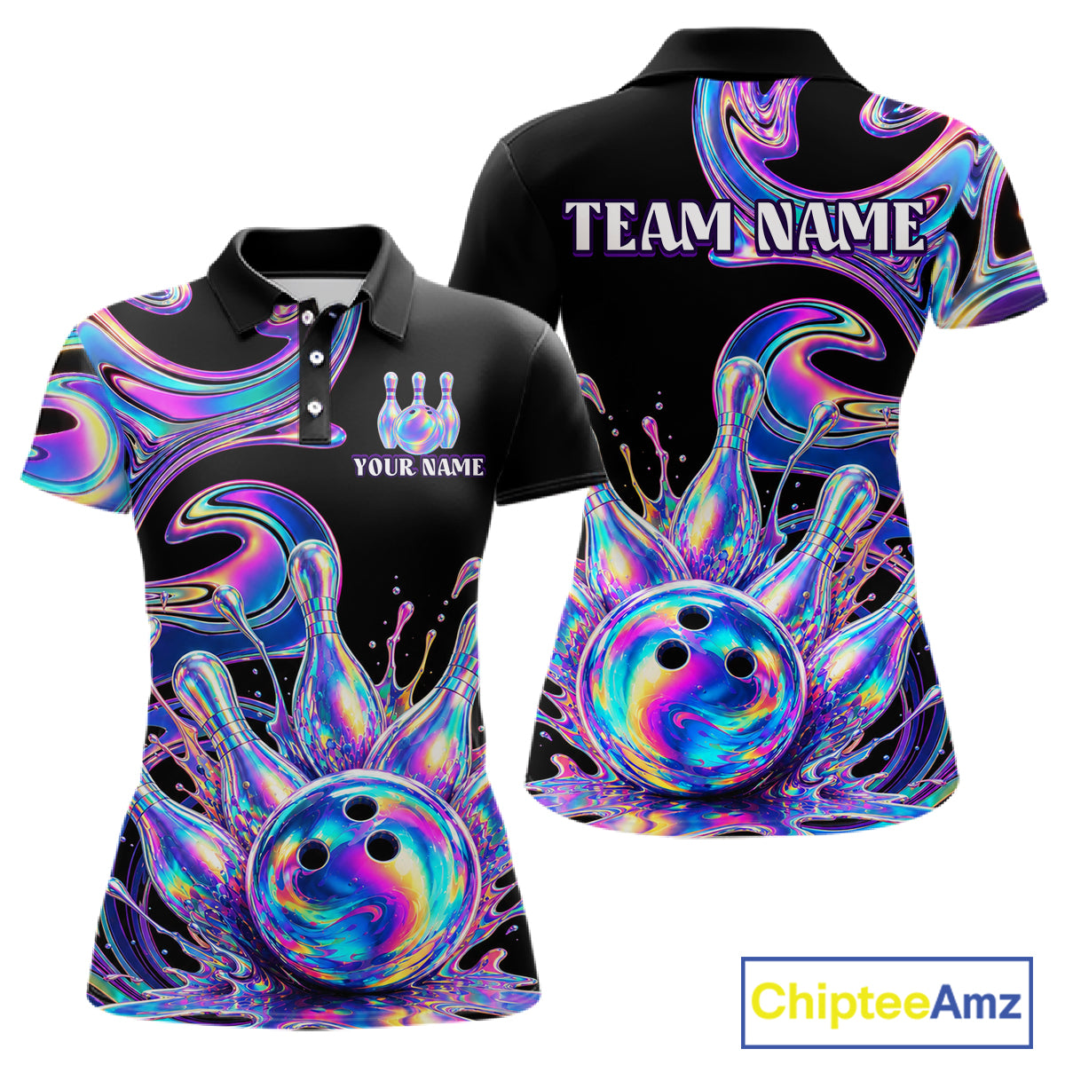 Custom Holographic Bowling Shirt Bowling Team Jersey for Women Polo & 1/4-Zip QZT1219