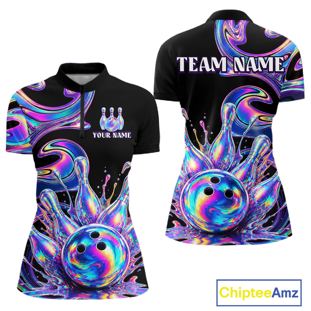 Custom Holographic Bowling Shirt Bowling Team Jersey for Women Polo & 1/4-Zip QZT1219