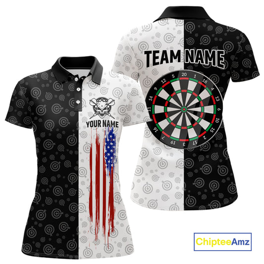 Custom Black & White Skull Dart Shirt for Women American Flag Dart Jersey for Team Dartboard Shirts Gift DHT10
