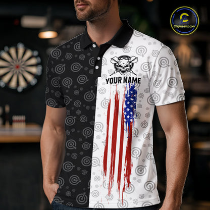 Custom American Flag Dart Team Shirt for Men Skull Darts League Jersey DHT58