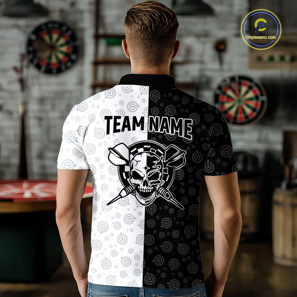 Custom American Flag Dart Team Shirt for Men Skull Darts League Jersey DHT58