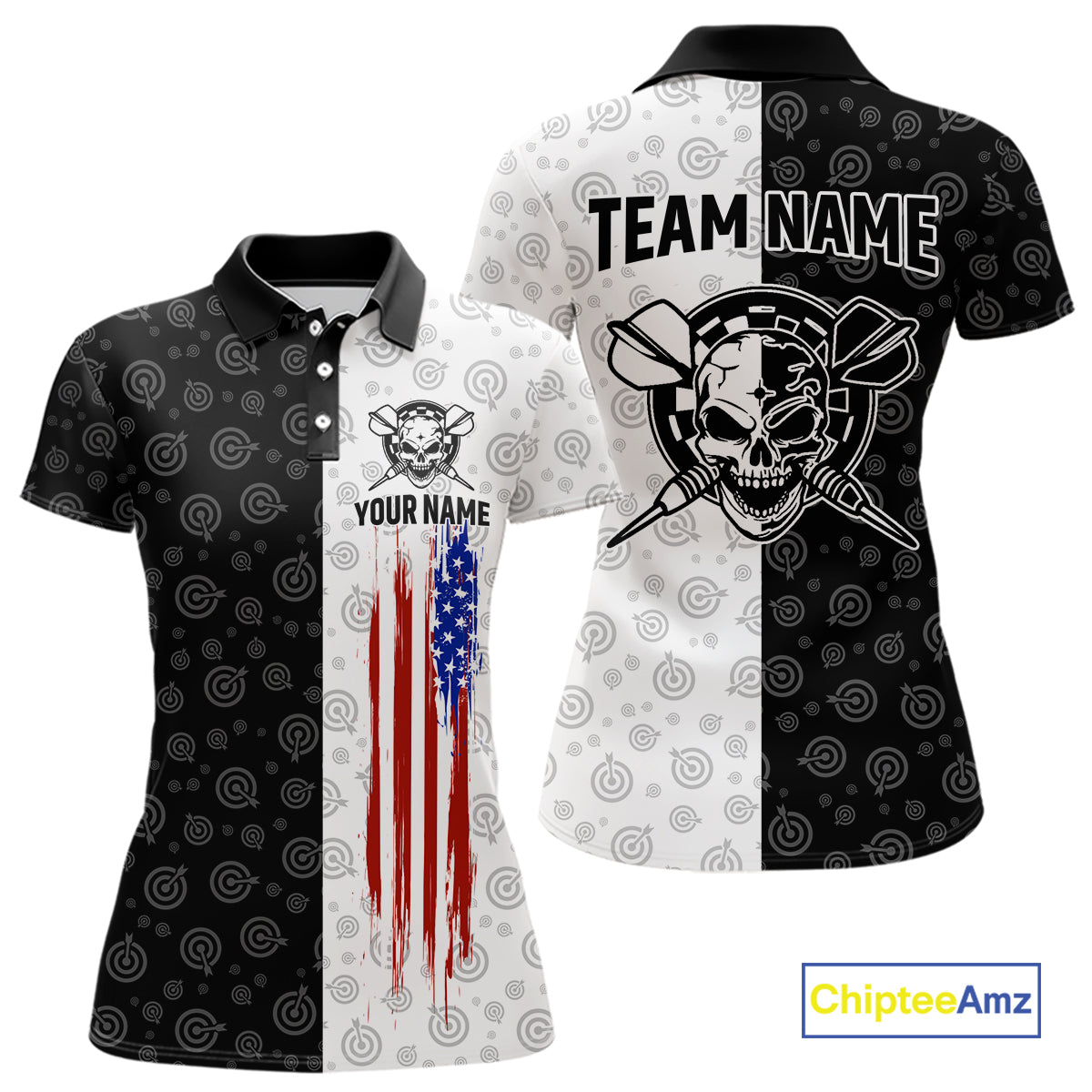 Custom American Flag Dart Team Shirt for Women Skull Darts League Jersey DHT58