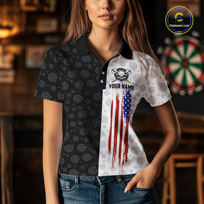 Custom American Flag Dart Team Shirt for Women Skull Darts League Jersey DHT58