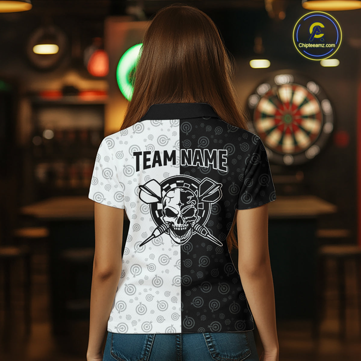 Custom American Flag Dart Team Shirt for Women Skull Darts League Jersey DHT58
