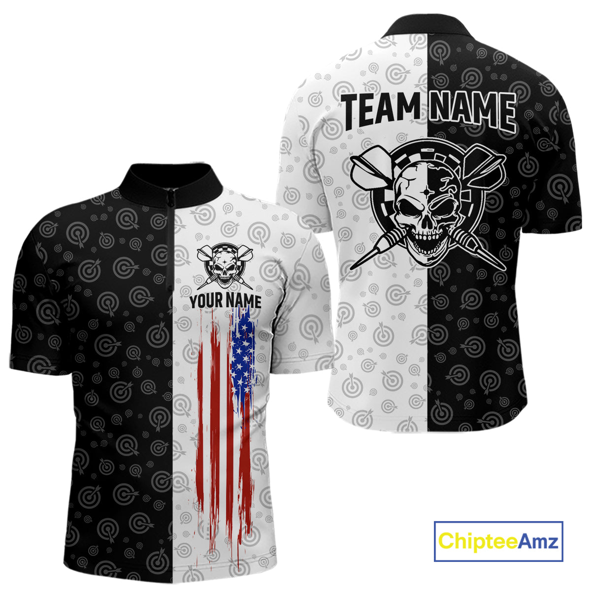 Custom American Flag Dart Team Shirt for Men Skull Darts League Jersey DHT58