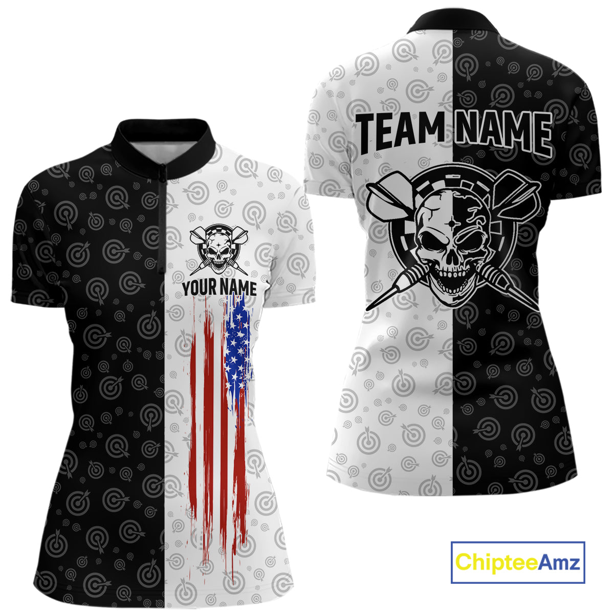 Custom American Flag Dart Team Shirt for Women Skull Darts League Jersey DHT58