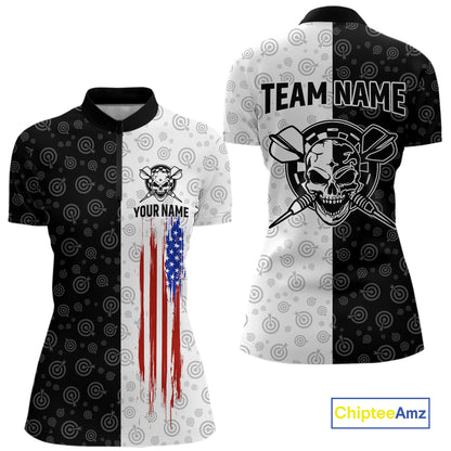 Custom American Flag Dart Team Shirt for Women Skull Darts League Jersey DHT58