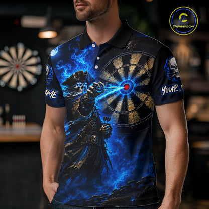 Custom Skeleton Pirate Dart Shirt for Men Turquoise Dart Jersey Polo & Quarter-Zip DHT59