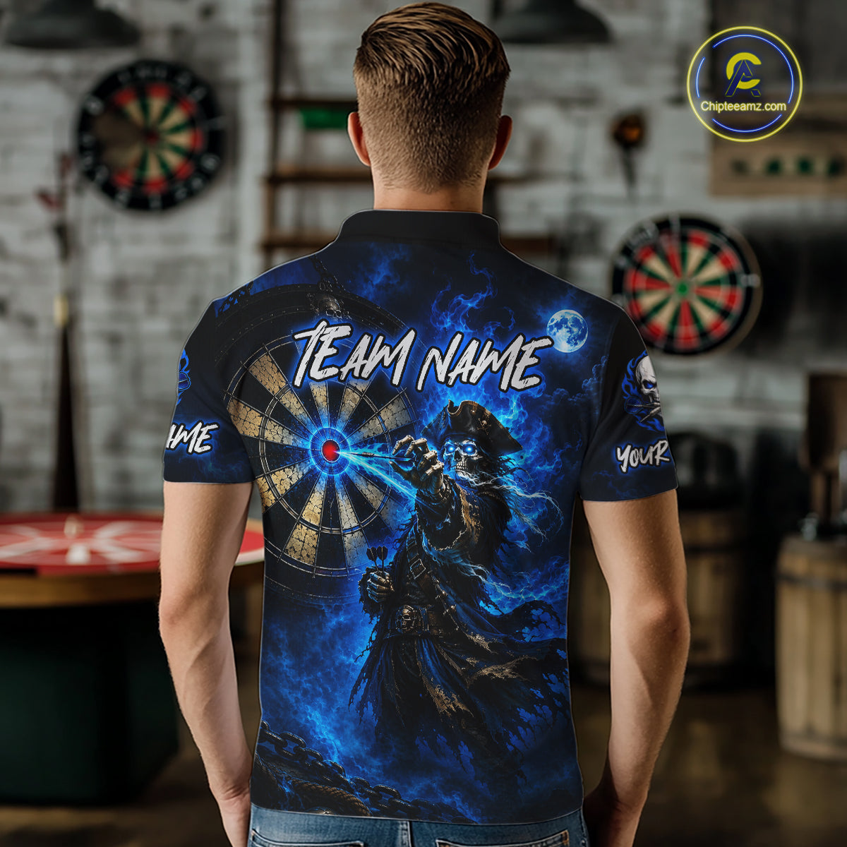 Custom Skeleton Pirate Dart Shirt for Men Turquoise Dart Jersey Polo & Quarter-Zip DHT59