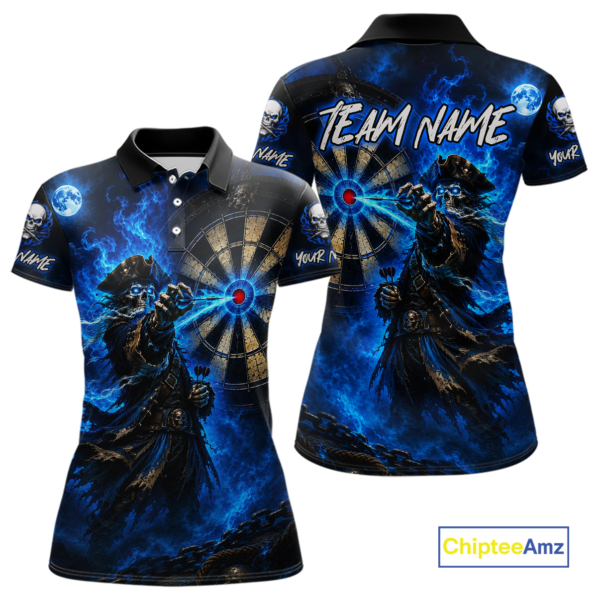Custom Skeleton Pirate Dart Shirt for Women Blue Dart Jersey Polo & Quarter-Zip DHT60