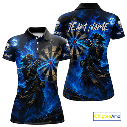 Custom Skeleton Pirate Dart Shirt for Women Blue Dart Jersey Polo & Quarter-Zip DHT60