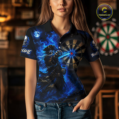 Custom Skeleton Pirate Dart Shirt for Women Blue Dart Jersey Polo & Quarter-Zip DHT60