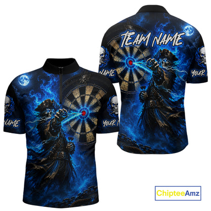 Custom Skeleton Pirate Dart Shirt for Men Turquoise Dart Jersey Polo & Quarter-Zip DHT59