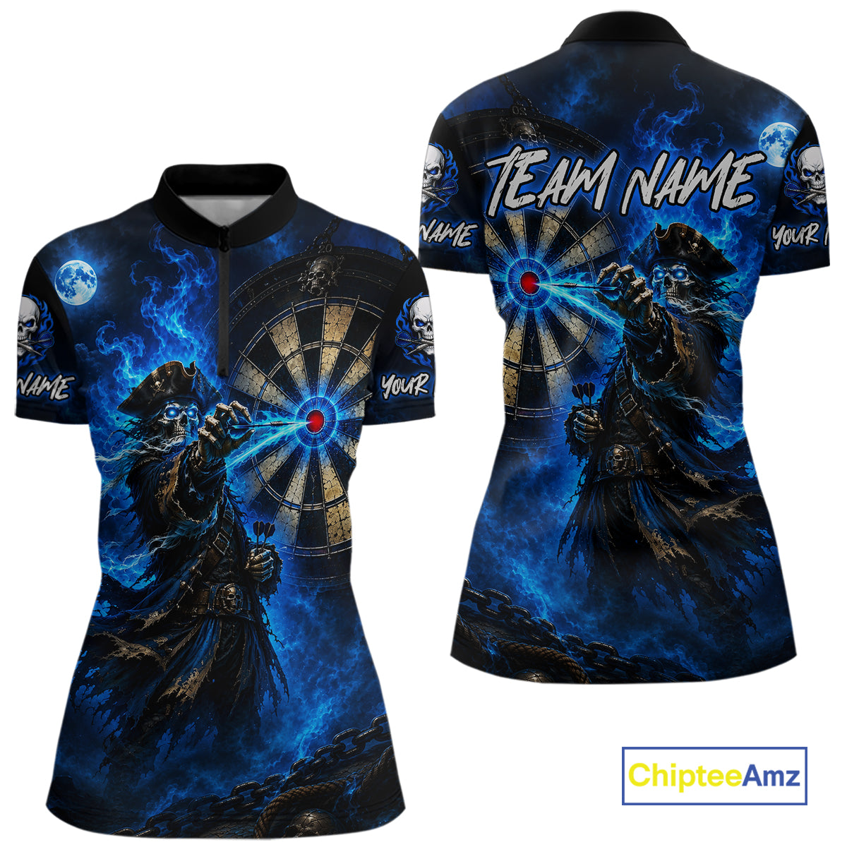 Custom Skeleton Pirate Dart Shirt for Women Blue Dart Jersey Polo & Quarter-Zip DHT60