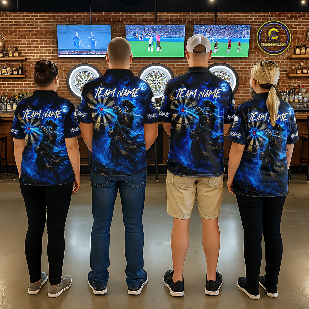 Custom Skeleton Pirate Dart Shirt for Men Turquoise Dart Jersey Polo & Quarter-Zip DHT59