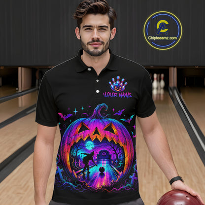 Custom Halloween Pumpkin Bowling Shirt Neon Glow Bowling Team Jersey for Men Polo & Quarter-Zip QZT1227