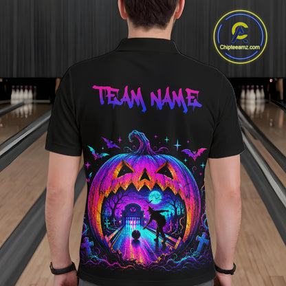 Custom Halloween Pumpkin Bowling Shirt Neon Glow Bowling Team Jersey for Men Polo & Quarter-Zip QZT1227